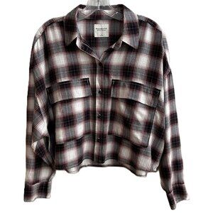 NWT Abercrombie & Fitch 90s Cropped Boxy Flannel Button-Up Shirt Women's Small
